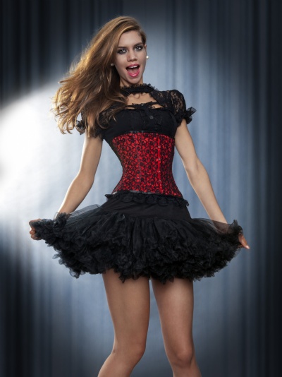 Red Satin and Black Lace Underbust Cincher Corset - BEC506