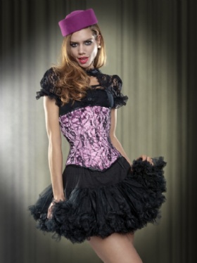 Pink Satin and Black Lace Long Line Underbust Corset